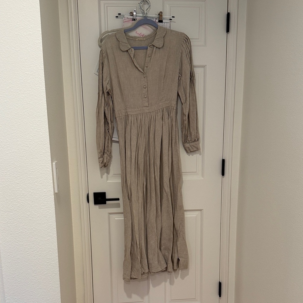 Custom little women atelier Beth Maxi dress in natural linen, size S/M